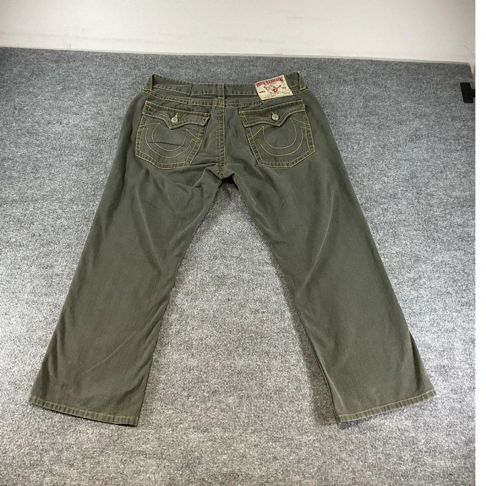 True Religion USA Made Jeans Mens 42x28 Olive Green Straight Denim Pants Y2K